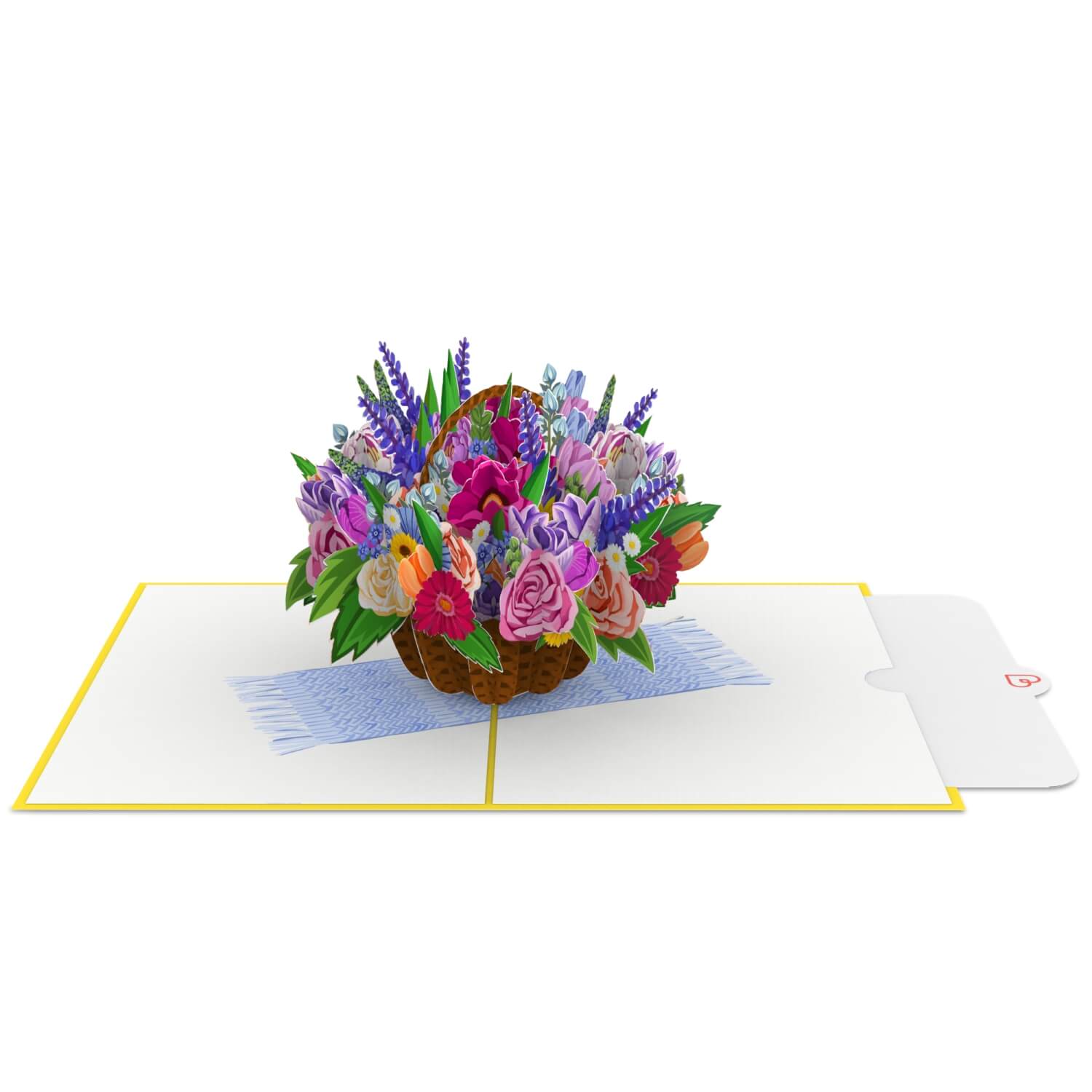 Carte pop-up panier de fleurs colorées