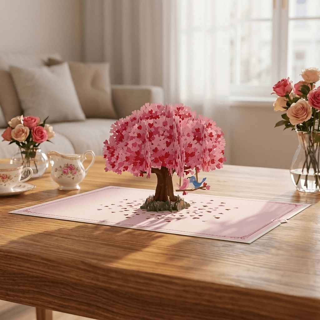 Carte pop-up Arbre cœur avec tourterelles