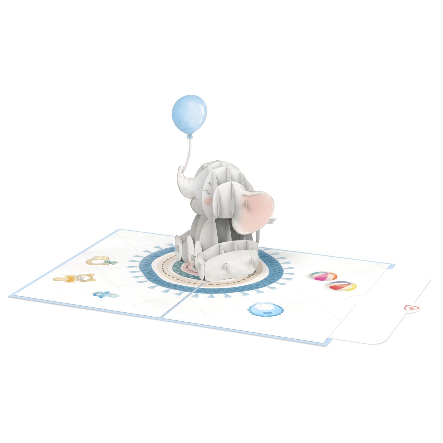 Carte pop-up bébé éléphant (bleu)