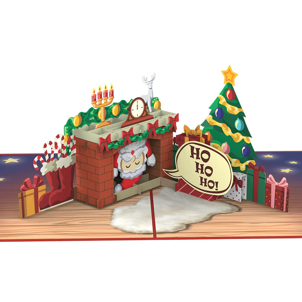 Carte pop-up Père Noël dans la cheminée