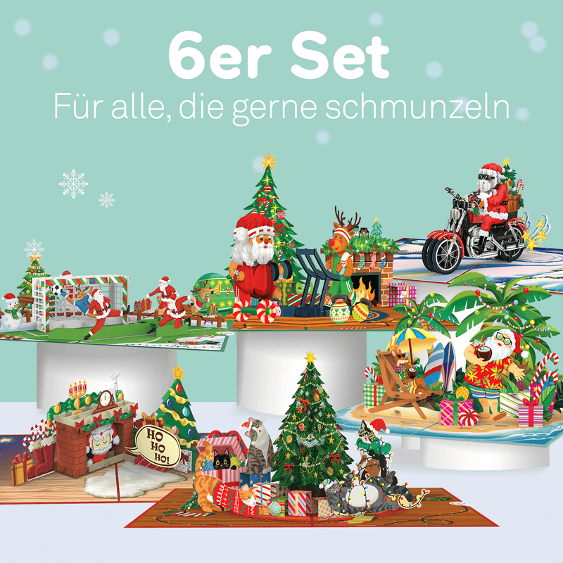 6er Set Pop-Up Karten "Lustige Weihnachten"