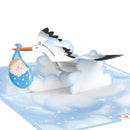 Carte pop-up cigogne et bébé (bleue)