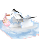 Carte pop-up cigogne et bébé (rose)