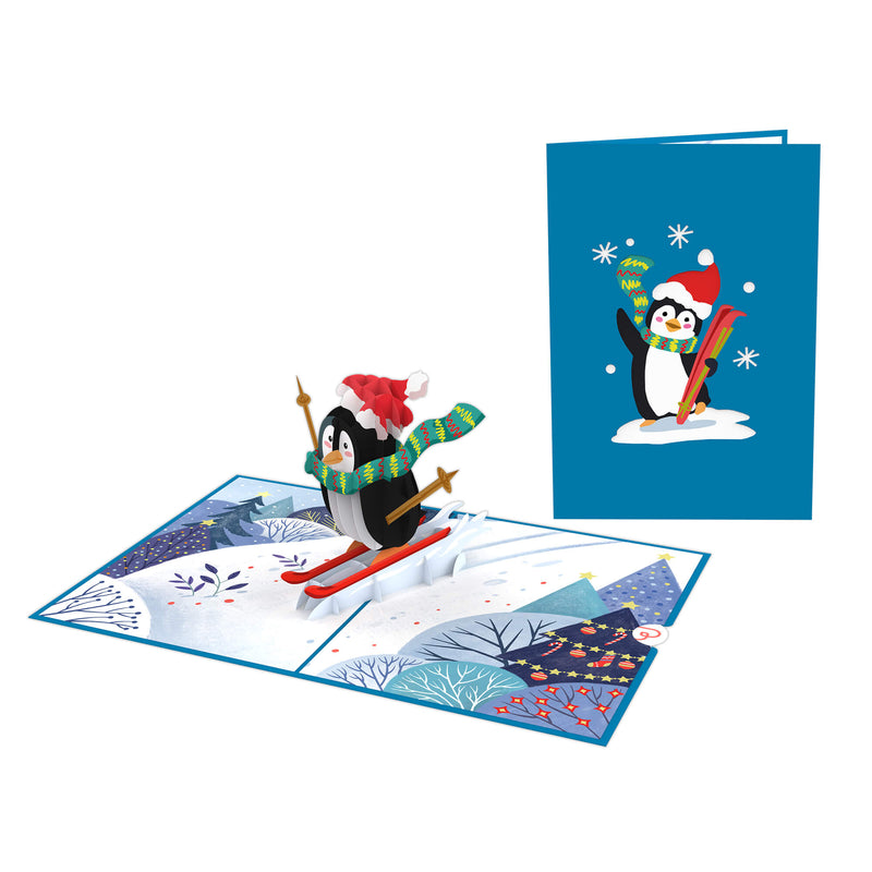 Carte pop-up Pingouin sur ski