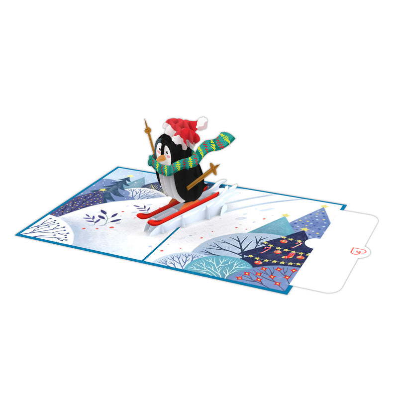 Carte pop-up Pingouin sur ski