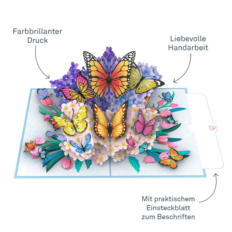 Bunte Schmetterlinge auf Blumen Pop-Up Karte