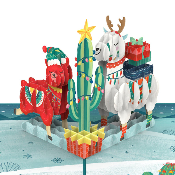 Carte pop-up lamas de Noël