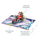 Carte pop-up Père Noël sur une moto