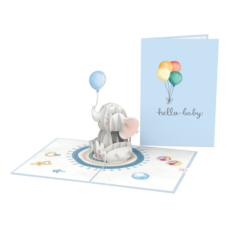 Carte pop-up bébé éléphant (bleu)