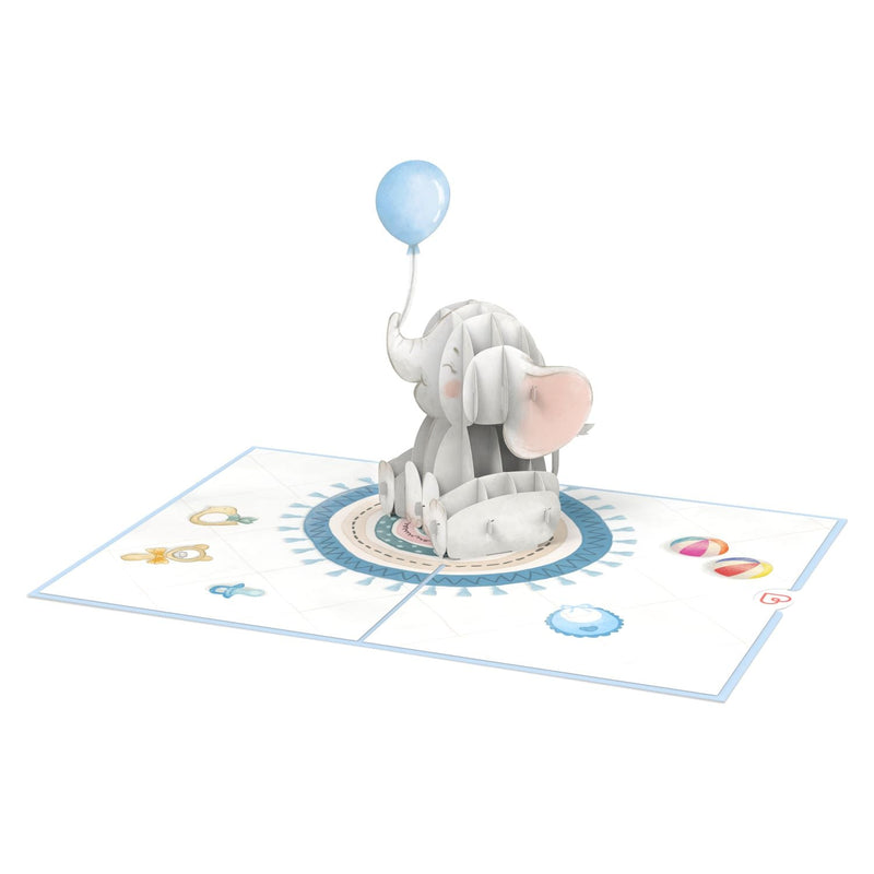 Carte pop-up bébé éléphant (bleu)