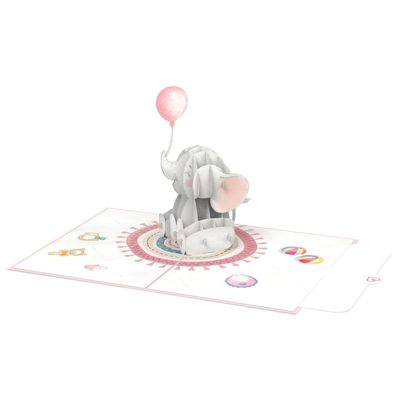Carte pop-up bébé éléphant (rose)