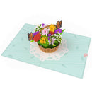 Carte pop-up Panier de fleurs avec papillons