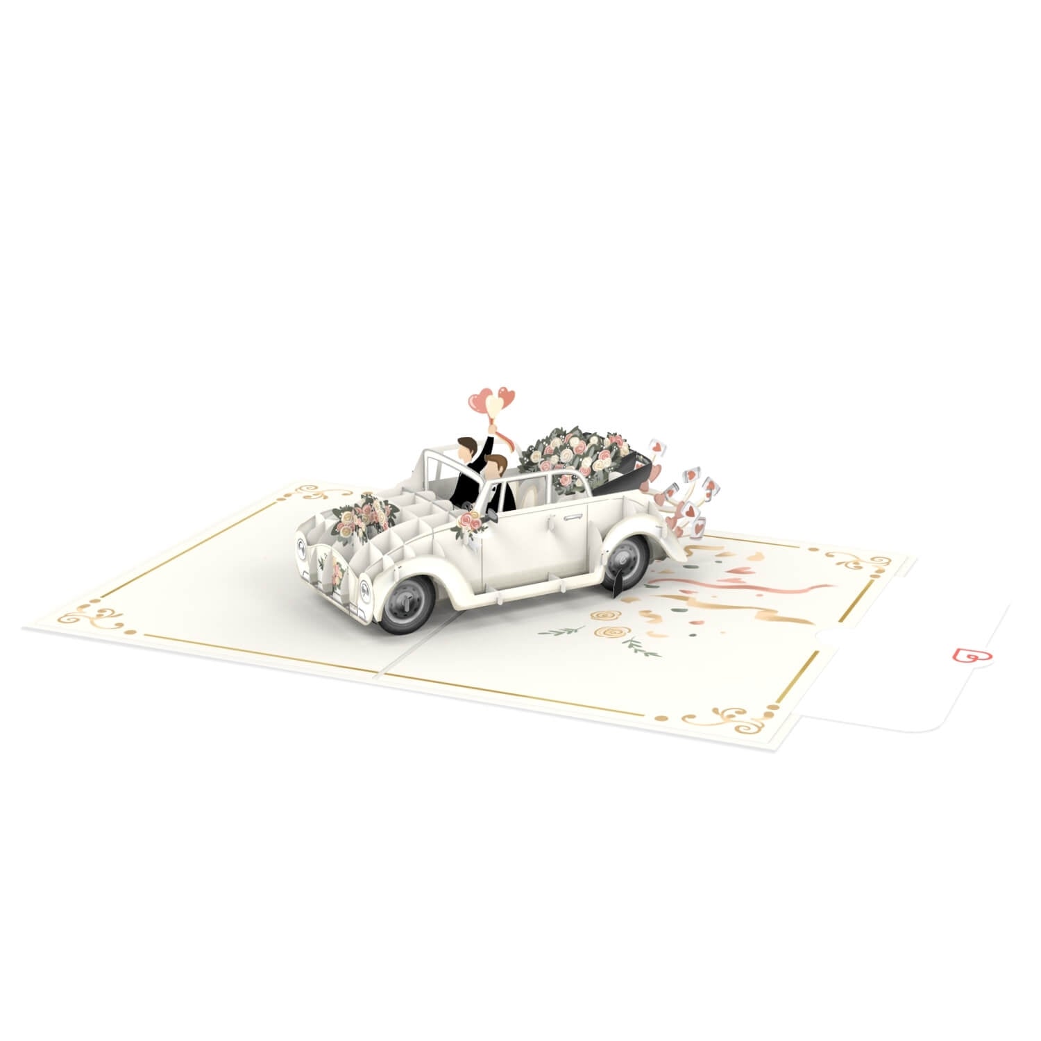 Voiture de mariage avec carte pop-up couple gay