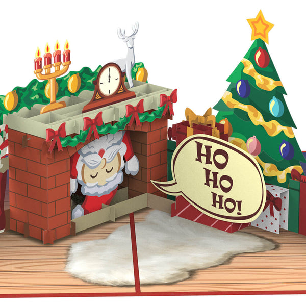 Carte pop-up Père Noël dans la cheminée