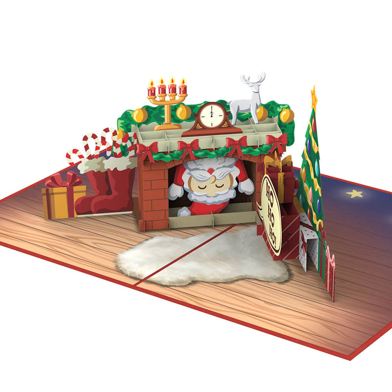 Carte pop-up Père Noël dans la cheminée